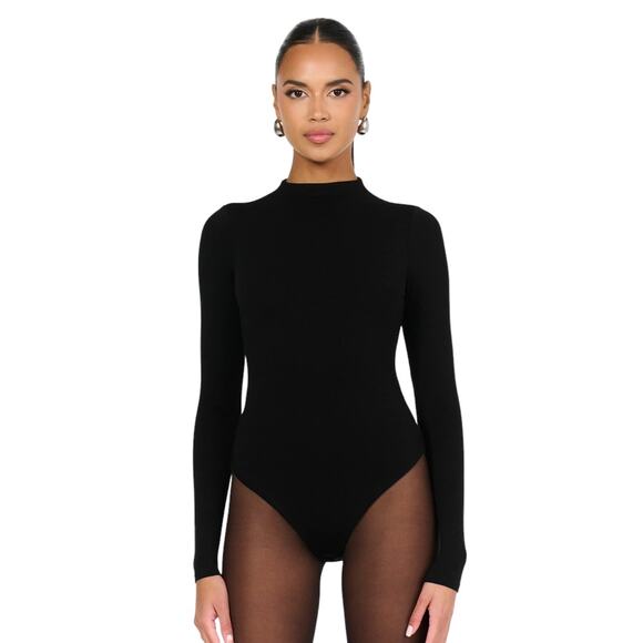 Naked Wardrobe Black Mock Neck Long Sleeve Sculpt Thong Bodysuit Size XL - Picture 1 of 6